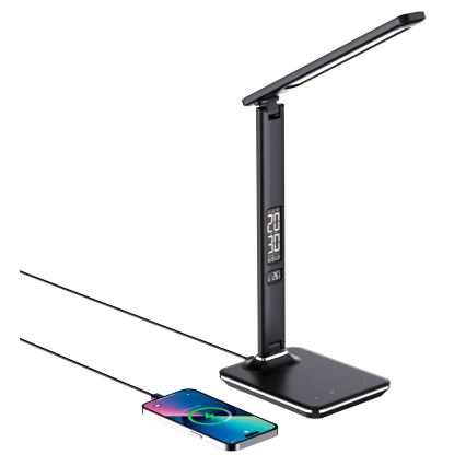 Brilagi - LED regulējamā galda lampa ar bezvadu QI uzlādi un USB REGINA LED/8,5W/230V melna