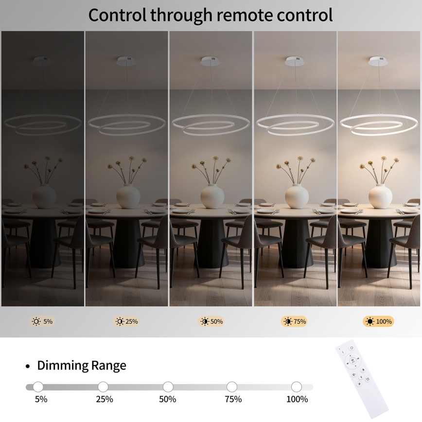 Brilagi - LED aptumšojams lustrs uz troses TWISTER LED/105W/230V 3000-6000K Ø100 cm balts + tālvadības pults