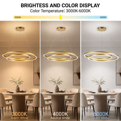 BRILAGI - regulējama LED lustra uz troses TWISTER, LED 105 W, 230 V, 3000–6000 K, Ø 100 cm, zelta krāsa + tālvadības pults