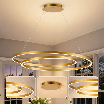 BRILAGI - regulējama LED lustra uz troses TWISTER, LED 105 W, 230 V, 3000–6000 K, Ø 100 cm, zelta krāsa + tālvadības pults
