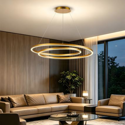 BRILAGI - regulējama LED lustra uz troses TWISTER, LED 105 W, 230 V, 3000–6000 K, Ø 100 cm, zelta krāsa + tālvadības pults