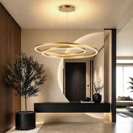 BRILAGI - regulējama LED lustra uz troses TWISTER, LED 105 W, 230 V, 3000–6000 K, Ø 100 cm, zelta krāsa + tālvadības pults