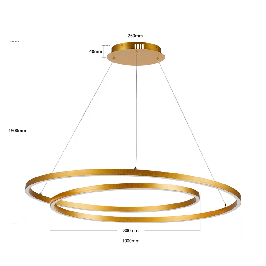 BRILAGI - regulējama LED lustra uz troses TWISTER, LED 105 W, 230 V, 3000–6000 K, Ø 100 cm, zelta krāsa + tālvadības pults