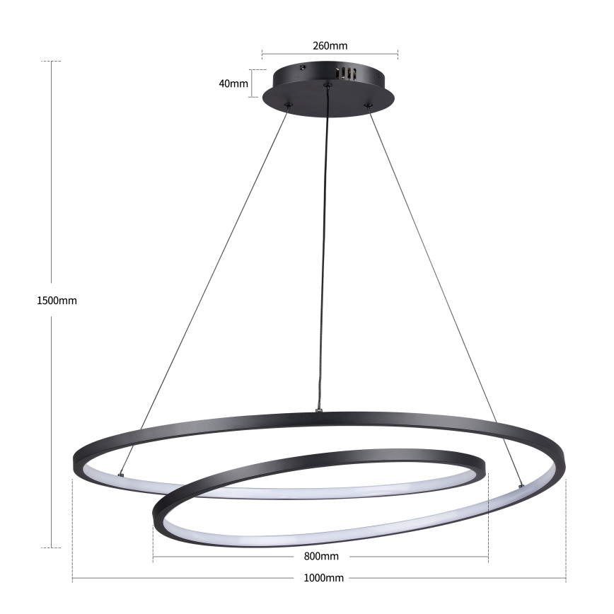Brilagi - Regulējama LED lustra uz troses TWISTER LED/105W/230V 3000-6000K Ø 100 cm melna + ar tālvadības pulti