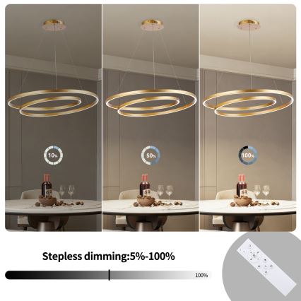 Brilagi - TWISTER LED lustrs uz troses, ar regulējamu spilgtumu, LED/105W/230V 3000-6000K Ø 100 cm zelta + tālvadības pults