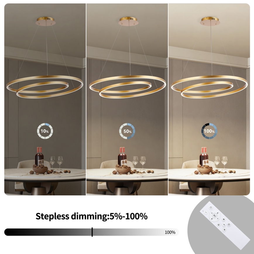 Brilagi - TWISTER LED lustrs uz troses, ar regulējamu spilgtumu, LED/105W/230V 3000-6000K Ø 100 cm zelta + tālvadības pults