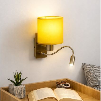 Brilagi - LED lokanā sienas lampa NUBILA 1xE27/25W/230V + LED/3W misiņš/dzeltena