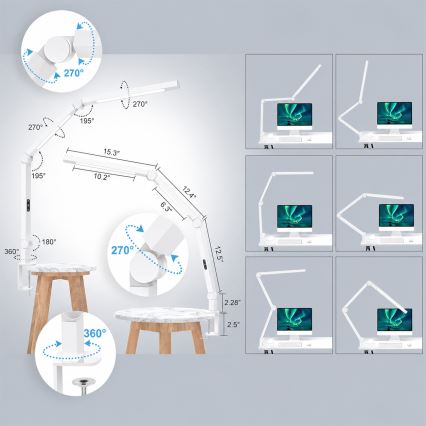 Brilagi - LED dimmējama skārienjūtīga lokana galda lampa VARIO LED/12W/230V 3000/4000/5000/6500K CRI 92 balta