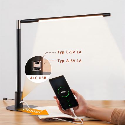 Brilagi - LED regulējama skārienvadāma galda lampa ar USB portiem VARIO LED/7W/230V 3000-6500K CRI 96 melna