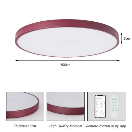 Brilagi - regulējams LED gaismeklis POOL SMART LED/128W/230V Ø 100 cm 3000–6000K Wi‑Fi Tuya + tālvadības pults, burgundijas krāsa