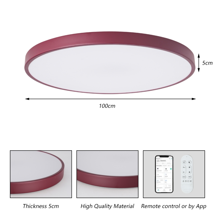 Brilagi - regulējams LED gaismeklis POOL SMART LED/128W/230V Ø 100 cm 3000–6000K Wi‑Fi Tuya + tālvadības pults, burgundijas krāsa