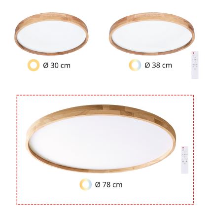 BRILAGI - Regulējama LED griestu lampa ALSON LED/72W/230V 3000-6500K ozols Ø 78 cm + tālvadības pults