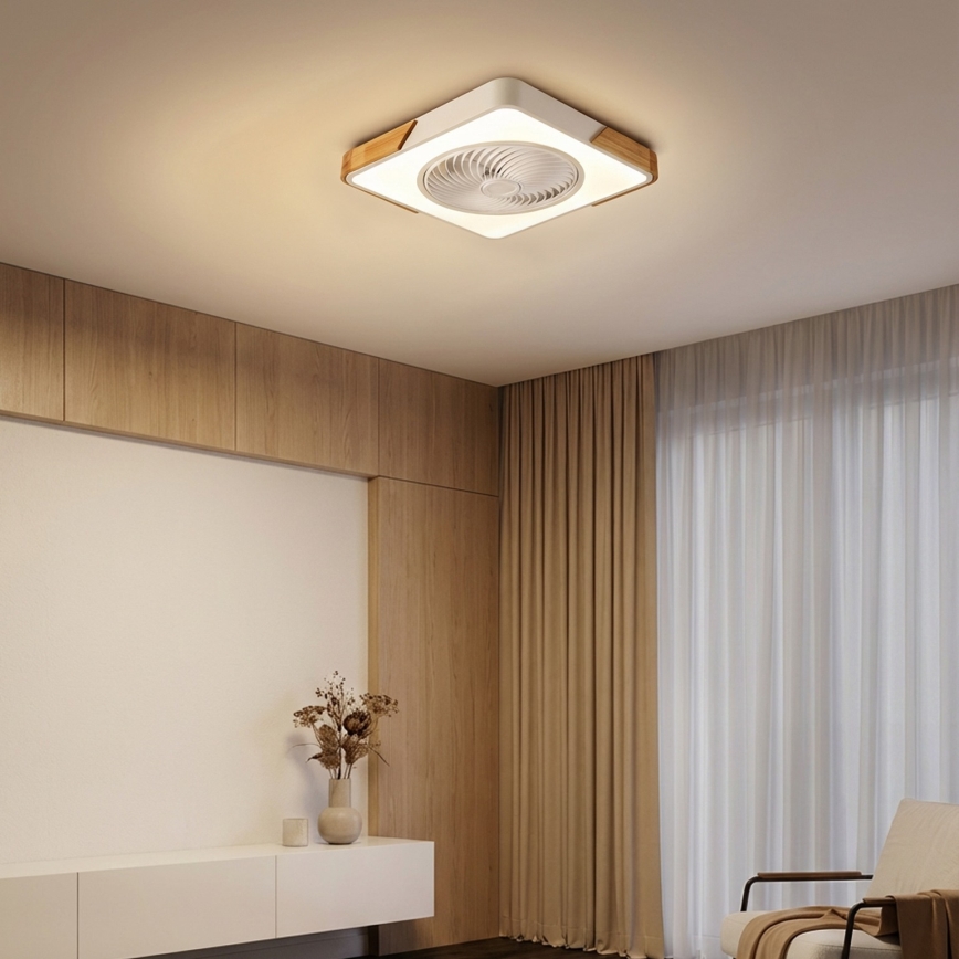 Brilagi - LED dimmējams griestu gaismeklis ar ventilatoru LED/30W/230V 3000-6500K balts/ozols + tālvadības pults