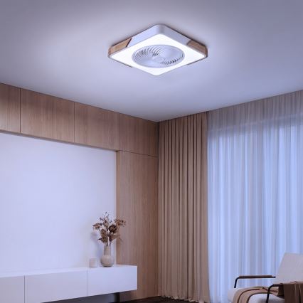 Brilagi - LED dimmējams griestu gaismeklis ar ventilatoru LED/30W/230V 3000-6500K balts/ozols + tālvadības pults