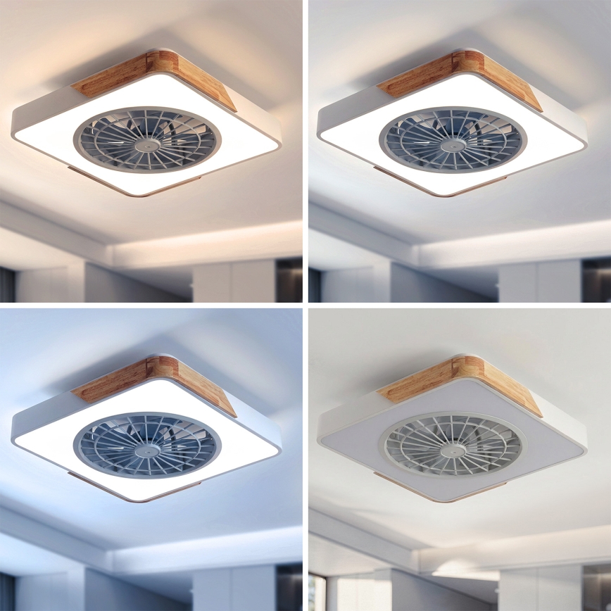 Brilagi - LED dimējams griestu gaismeklis ar ventilatoru LED/38W/230V 3000-6500K 50x50 cm balts/ozols + tālvadība