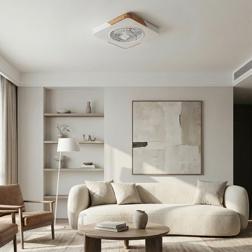 Brilagi - LED dimējams griestu gaismeklis ar ventilatoru LED/38W/230V 3000-6500K 50x50 cm balts/ozols + tālvadība