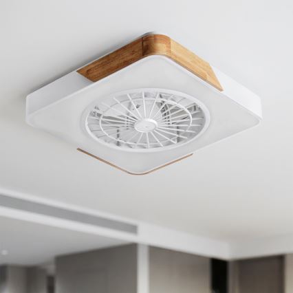 Brilagi - LED dimējams griestu gaismeklis ar ventilatoru LED/38W/230V 3000-6500K 50x50 cm balts/ozols + tālvadība