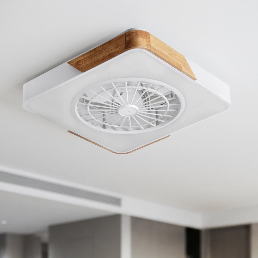 Brilagi - LED dimējams griestu gaismeklis ar ventilatoru LED/38W/230V 3000-6500K 50x50 cm balts/ozols + tālvadība