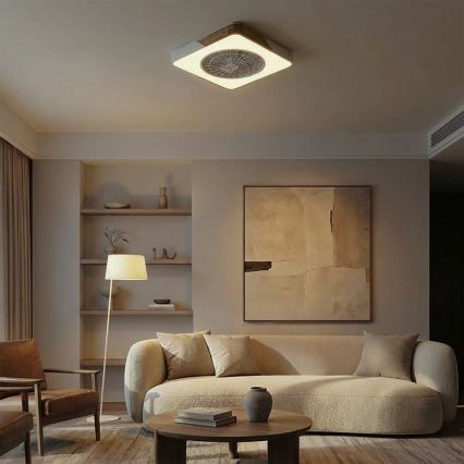 Brilagi - LED dimējams griestu gaismeklis ar ventilatoru LED/38W/230V 3000-6500K 50x50 cm balts/ozols + tālvadība