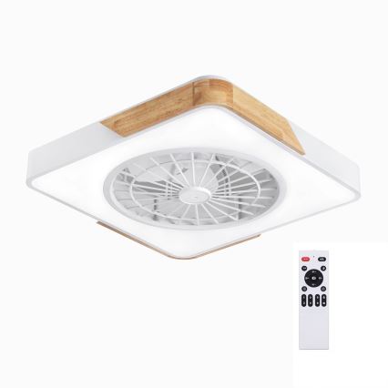 Brilagi - LED dimējams griestu gaismeklis ar ventilatoru LED/38W/230V 3000-6500K 50x50 cm balts/ozols + tālvadība