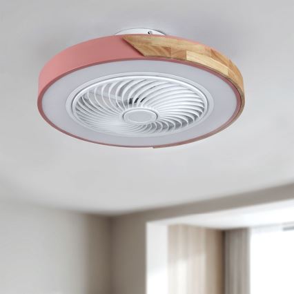 Brilagi - LED dimmējams griestu gaismeklis ar ventilatoru LED/38W/230V 3000-6500K Ø 50 cm rozā/ozols + tālvadības pults