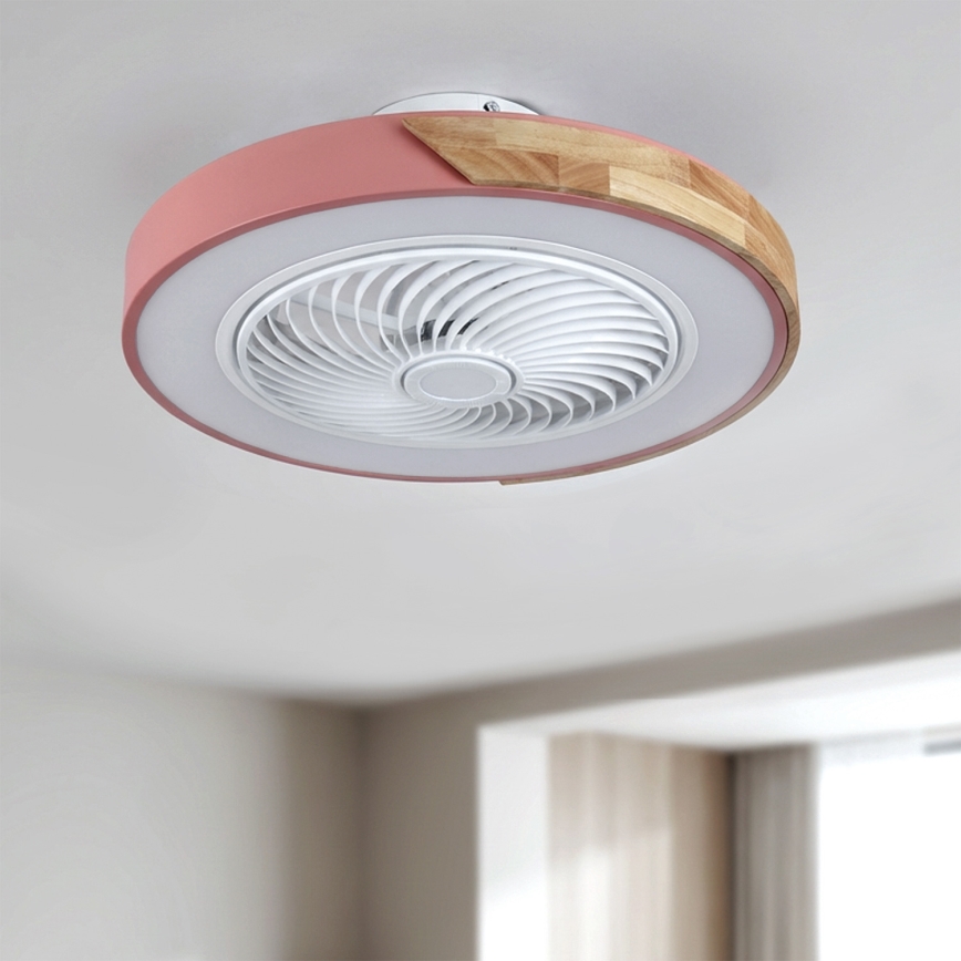 Brilagi - LED dimmējams griestu gaismeklis ar ventilatoru LED/38W/230V 3000-6500K Ø 50 cm rozā/ozols + tālvadības pults