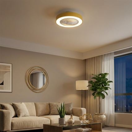 Brilagi - dimējams LED griestu gaismeklis ar ventilatoru, LED/38 W/230 V, 3000–6500 K, Ø 50 cm, zelta, ar tālvadības pulti
