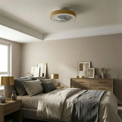 Brilagi - dimējams LED griestu gaismeklis ar ventilatoru, LED/38 W/230 V, 3000–6500 K, Ø 50 cm, zelta, ar tālvadības pulti