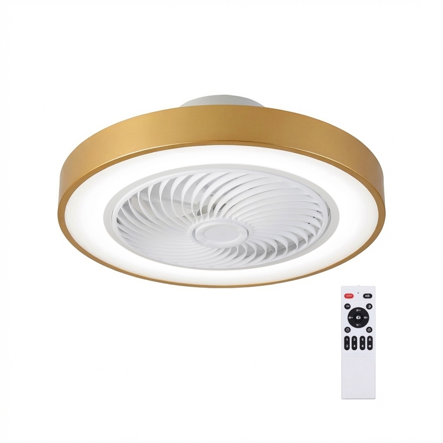 Brilagi - dimējams LED griestu gaismeklis ar ventilatoru, LED/38 W/230 V, 3000–6500 K, Ø 50 cm, zelta, ar tālvadības pulti