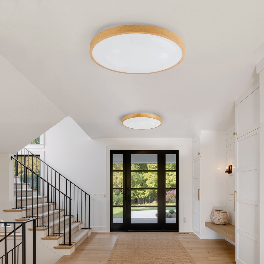 Brilagi - aptumšojams LED griestu gaismeklis GLASS POOL DOUBLE LED/80W/230V 3000-6000K 60 cm koka dekors + tālvadība