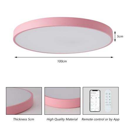 Brilagi - LED gaismeklis ar regulējamu spilgtumu POOL SMART LED/128W/230V Ø 100 cm, 3000–6000K, Wi‑Fi (Tuya) + tālvadības pults, rozā