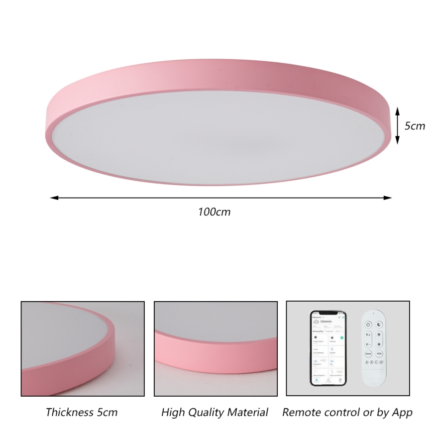 Brilagi - LED gaismeklis ar regulējamu spilgtumu POOL SMART LED/128W/230V Ø 100 cm, 3000–6000K, Wi‑Fi (Tuya) + tālvadības pults, rozā
