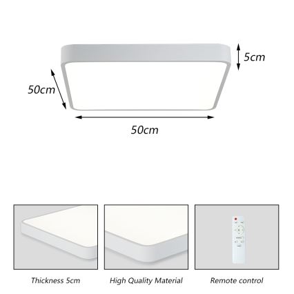 Brilagi - LED regulējams griestu gaismeklis POOL SQUARE LED/48W/230V 3000-6000K 50x50 cm balts + tālvadība