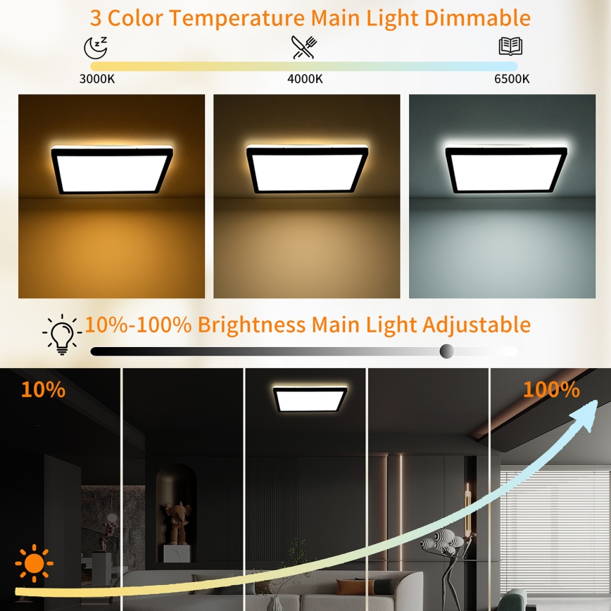 Brilagi - LED regulējams griestu gaismeklis ULTRA SLIM LED/18W/230V 2700-6500K 30x30 cm melns + tālvadība