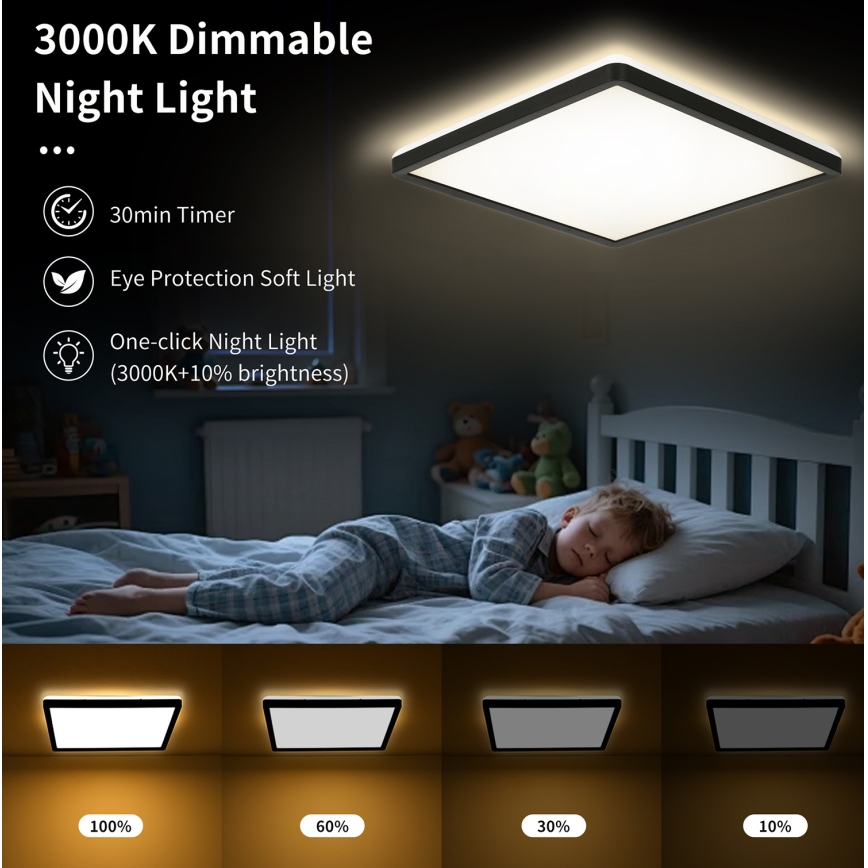 Brilagi - LED regulējams griestu gaismeklis ULTRA SLIM LED/18W/230V 2700-6500K 30x30 cm melns + tālvadība