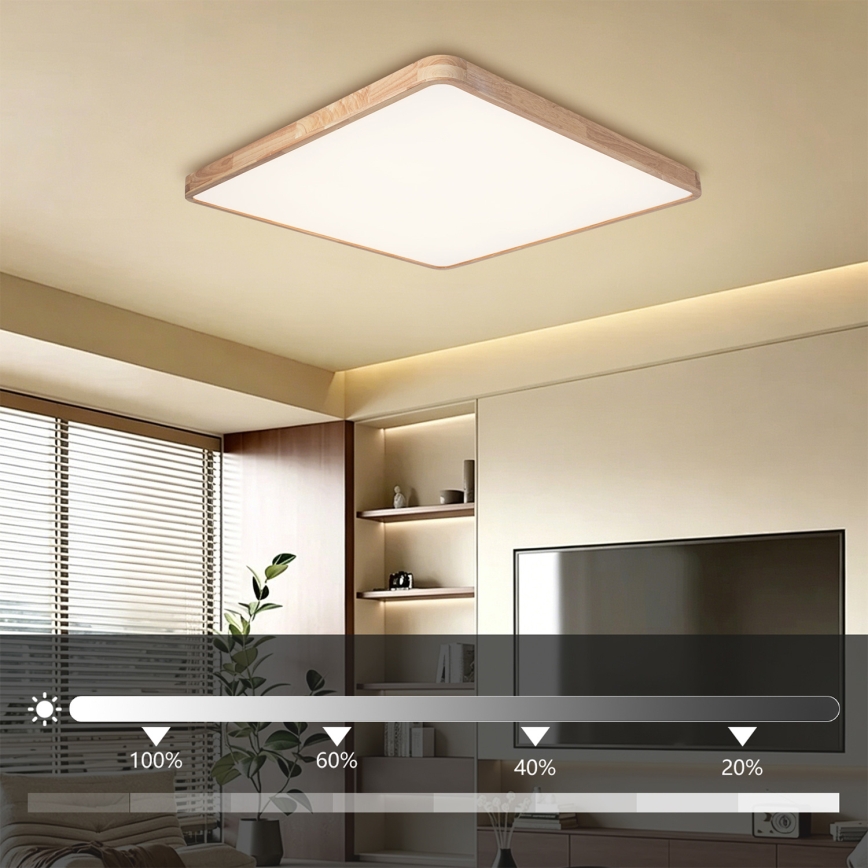 BRILAGI - LED regulējams griestu gaismeklis WOODLINE SQUARE LED/180W/230V 3000-6000K ozolkoka 100x100 cm + tālvadības pults