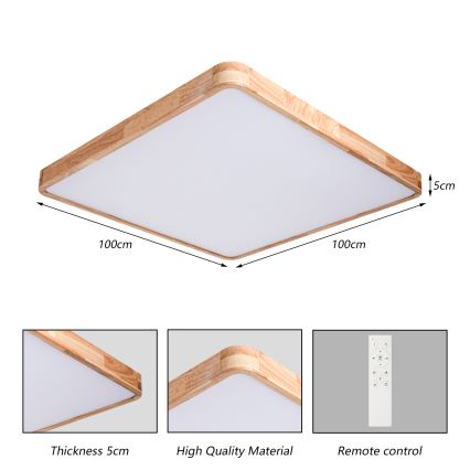 BRILAGI - LED regulējams griestu gaismeklis WOODLINE SQUARE LED/180W/230V 3000-6000K ozolkoka 100x100 cm + tālvadības pults