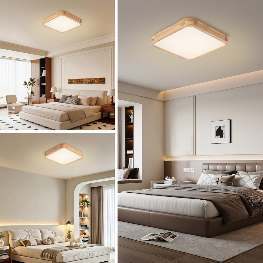 BRILAGI - LED Dimmējams griestu lukturis WOODLINE SQUARE LED/48W/230V 3000-6000K ozols 40x40 cm + tālvadības pults
