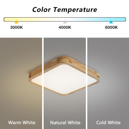 BRILAGI - LED Dimmējams griestu lukturis WOODLINE SQUARE LED/48W/230V 3000-6000K ozols 40x40 cm + tālvadības pults