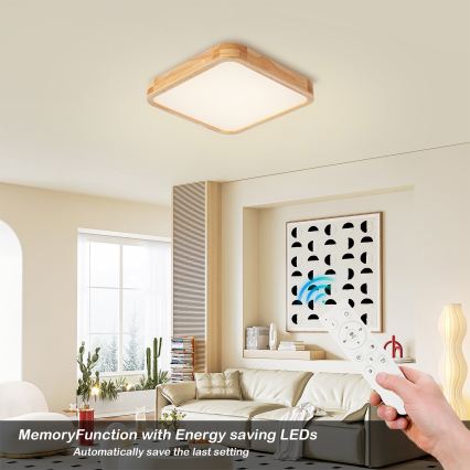 BRILAGI - LED Dimmējams griestu lukturis WOODLINE SQUARE LED/48W/230V 3000-6000K ozols 40x40 cm + tālvadības pults