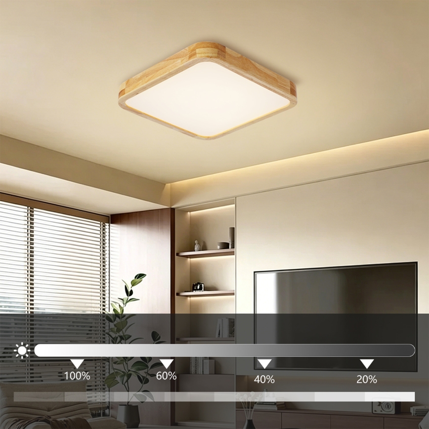 BRILAGI - LED Dimmējams griestu lukturis WOODLINE SQUARE LED/48W/230V 3000-6000K ozols 40x40 cm + tālvadības pults