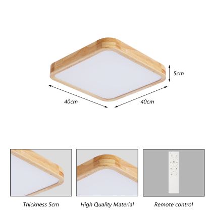 BRILAGI - LED Dimmējams griestu lukturis WOODLINE SQUARE LED/48W/230V 3000-6000K ozols 40x40 cm + tālvadības pults