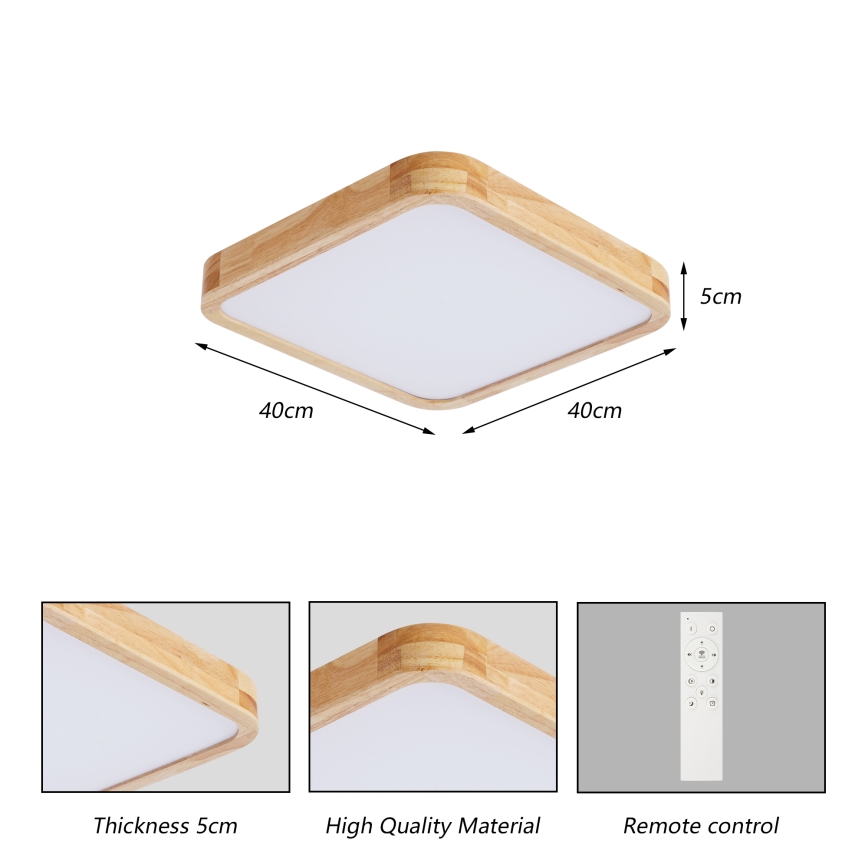 BRILAGI - LED Dimmējams griestu lukturis WOODLINE SQUARE LED/48W/230V 3000-6000K ozols 40x40 cm + tālvadības pults