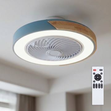 Brilagi - LED regulējams griestu gaismeklis ar ventilatoru LED/38W/230V 3000-6500K 3000-6500K Ø 50 cm zils/ozols + tālvadība