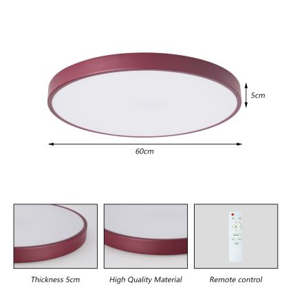 Brilagi - LED dimējama griestu lampa POOL LED/60W/230V 3000-6000K Ø 60 cm burgundijas krāsa + tālvadības pults