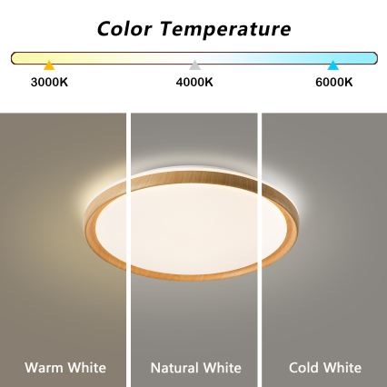 Brilagi - LED dimmējams griestu gaismeklis RIVO LED/72W/230V 3000-6000K koka dekors, Ø 50 cm + tālvadības pults