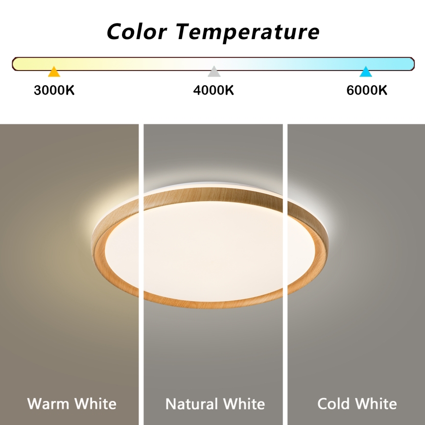 Brilagi - LED dimmējams griestu gaismeklis RIVO LED/72W/230V 3000-6000K koka dekors, Ø 50 cm + tālvadības pults