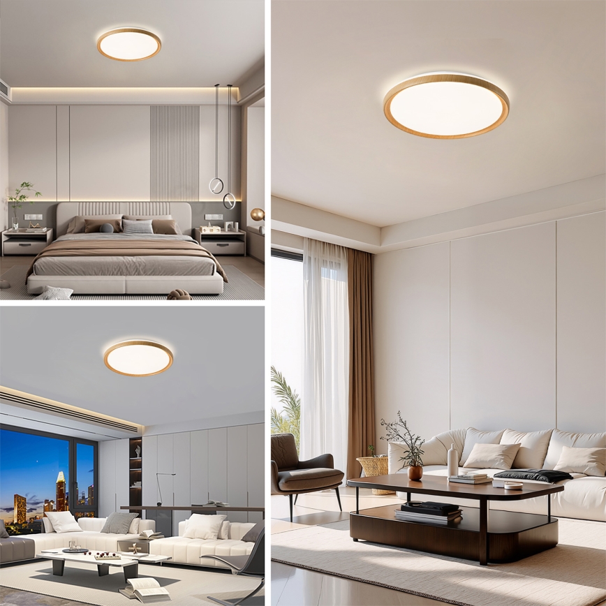 Brilagi - LED dimmējams griestu gaismeklis RIVO LED/72W/230V 3000-6000K koka dekors, Ø 50 cm + tālvadības pults