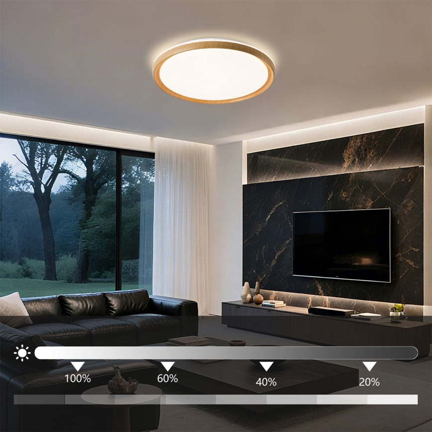 Brilagi - LED dimmējams griestu gaismeklis RIVO LED/72W/230V 3000-6000K koka dekors, Ø 50 cm + tālvadības pults