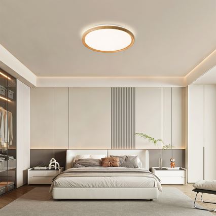 Brilagi - LED dimmējams griestu gaismeklis RIVO LED/72W/230V 3000-6000K koka dekors, Ø 50 cm + tālvadības pults